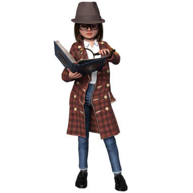 3D oluşturulmuş kız dedektif karakteri şeffaf arkaplanda izole edildi