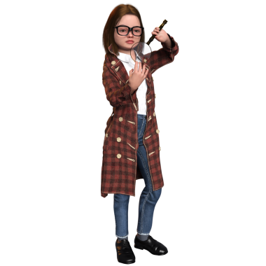 3D oluşturulmuş kız dedektif karakteri şeffaf arkaplanda izole edildi