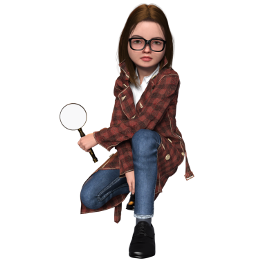 3D oluşturulmuş kız dedektif karakteri şeffaf arkaplanda izole edildi