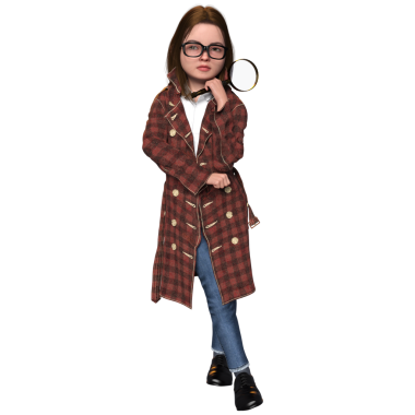 3D oluşturulmuş kız dedektif karakteri şeffaf arkaplanda izole edildi