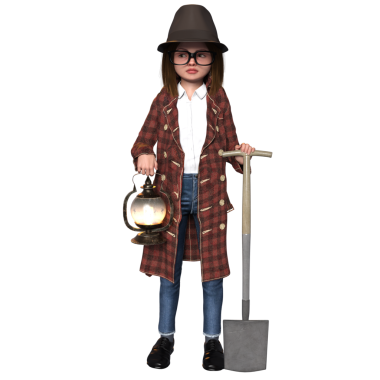 3D oluşturulmuş kız dedektif karakteri şeffaf arkaplanda izole edildi