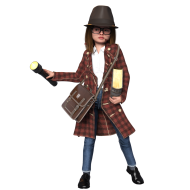 3D oluşturulmuş kız dedektif karakteri şeffaf arkaplanda izole edildi