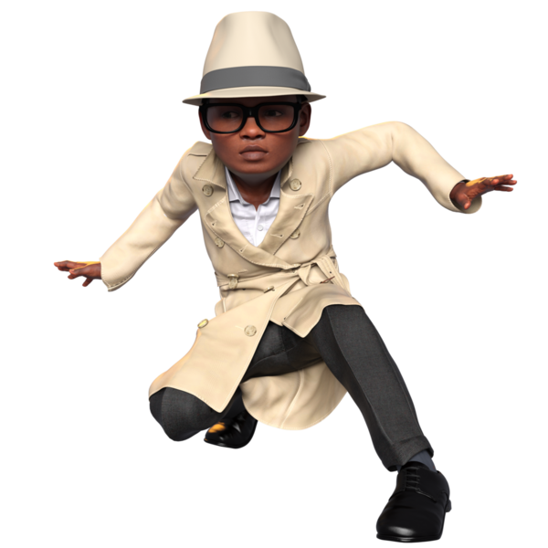 Şeffaf bir arkaplanda izole edilmiş 3 boyutlu bir çocuk dedektif karakteri çizimi