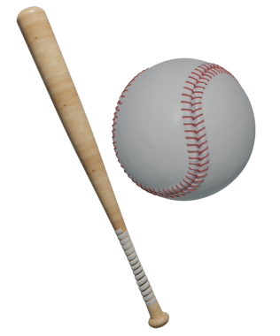 3 boyutlu beysbol sopası ve topu, şeffaf arkaplanda izole edilmiş..