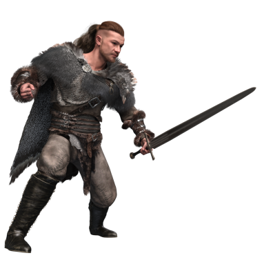 Üç boyutlu, deri zırhlı ve kürklü Viking savaşçısını yumruklarını sıkmış bir şekilde öne doğru yürüyordu. Sert bir kürk pelerini ve şeffaf arka planda izole edilmiş ağır botlar giyiyor..