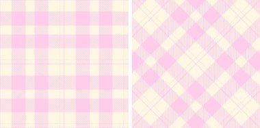 Yumuşak Soluk Leylak ve Zengin Beyaz Kusursuz Tartan Kumaş Tasarımı