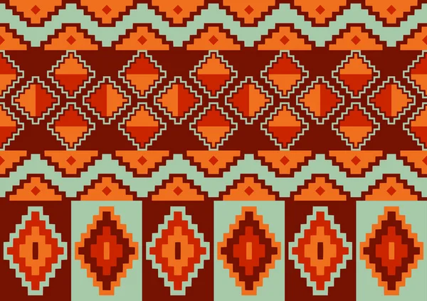 抽象的な民族のシームレスなファブリックパターンの背景 オレンジ 赤と緑の色 壁紙のための幾何学的なテンプレート ポスター — ストックベクタ