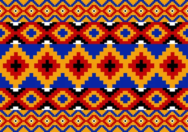 抽象的な民族のシームレスなファブリックパターンの背景 オレンジ 赤と青の色 壁紙のための幾何学的なテンプレート ポスター — ストックベクタ