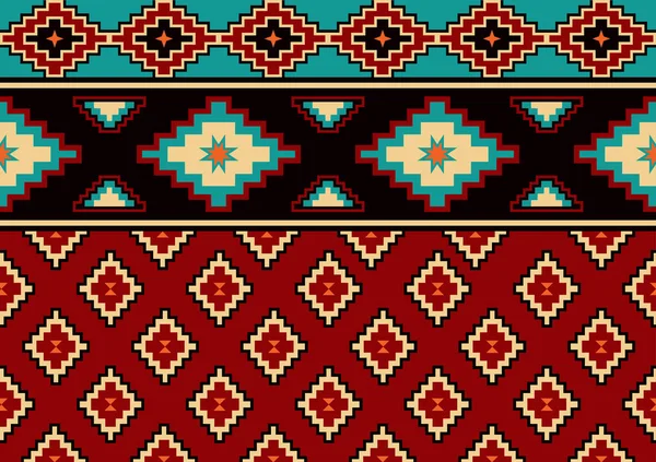 抽象的な民族のシームレスなファブリックパターンの背景 赤と緑の色 壁紙のための幾何学的なテンプレート ポスター — ストックベクタ