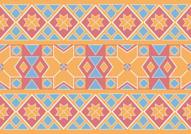 etnik soyut şekilsiz desen, geometrik şekil arkaplan, kırmızı, sarı ve mavi pastel renkler, duvar kağıdı, giysi, halı, ambalaj, kumaş, tekstil şablonları