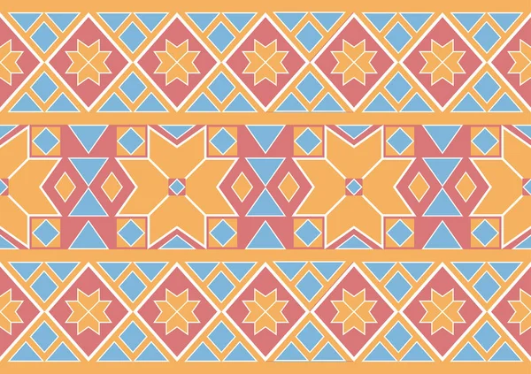 民族抽象的な継ぎ目が無いパターン 幾何学的な形の背景 黄色および青いパステル色 カーペット 包むこと 織物のための設計テンプレート — ストックベクタ