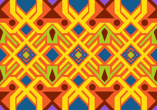 Abstrato Padrão Tribal Samless Fundo Forma Geométrica Amarelo Laranja Azul —  Vetores de Stock