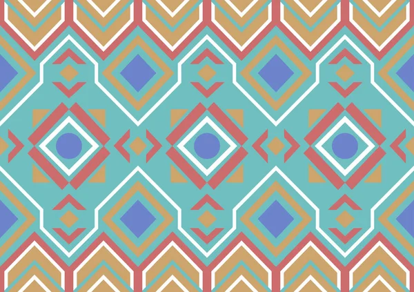 抽象的な部族の継ぎ目が無いパターン 幾何学的な形の背景 緑および青いパステルの色 カーペット 包むこと 織物のための設計テンプレート — ストックベクタ