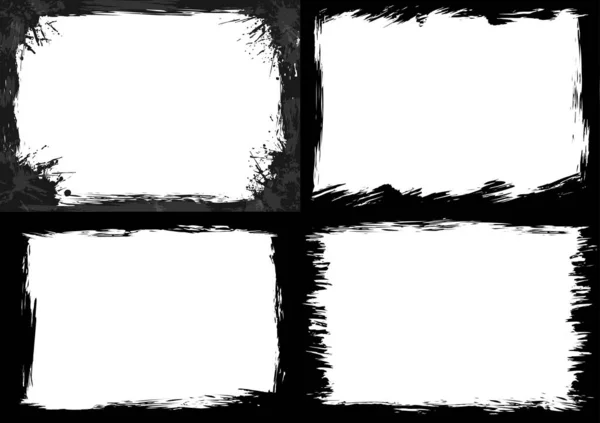 Abstract Grunge Textuur Achtergronden Set Ruwe Rand Frame Krasrand Zwart — Stockvector