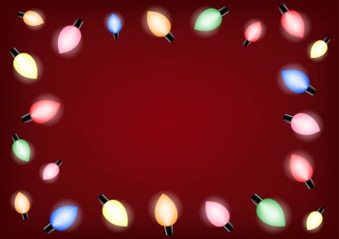 Kırmızı arkaplanda kopyalama alanı olan renkli mum lambası çerçevesi soyut vektör illüstrasyon kutlama şablonu broşürü, davetiye, web pankartı, poster.