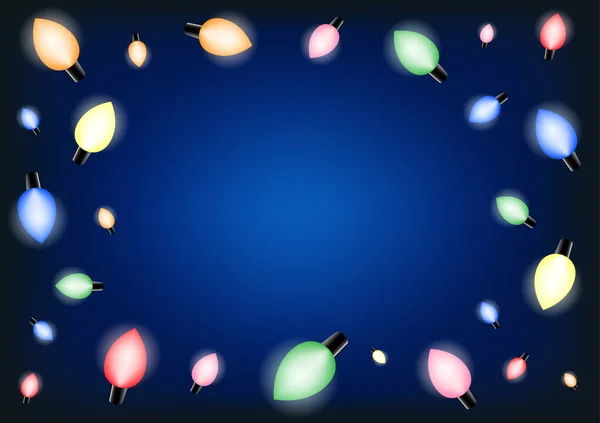 色彩斑斓的烛光灯泡框架 蓝色背景上有复制空间摘要向量图庆祝传单 邀请函 网页横幅 海报模板 — 图库矢量图片