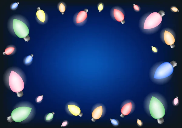 色彩斑斓的灯泡烛光画框 蓝色背景上有复制空间摘要向量图庆祝传单 邀请函 网页横幅 海报模板 — 图库矢量图片