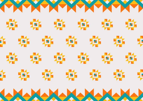 抽象的な民族の継ぎ目が無いパターン 幾何学的な形の背景 オレンジ 黄色および緑色 カーペット 包むこと 織物のための設計テンプレート — ストックベクタ