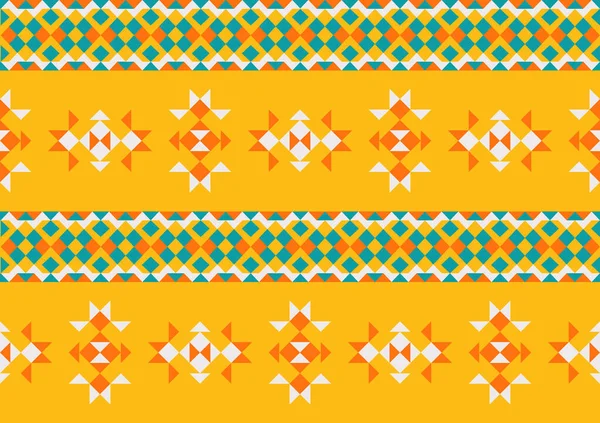 抽象的な民族の継ぎ目が無いパターン 幾何学的な形の背景 オレンジおよび緑色 カーペット 包むこと 織物のための設計テンプレート — ストックベクタ