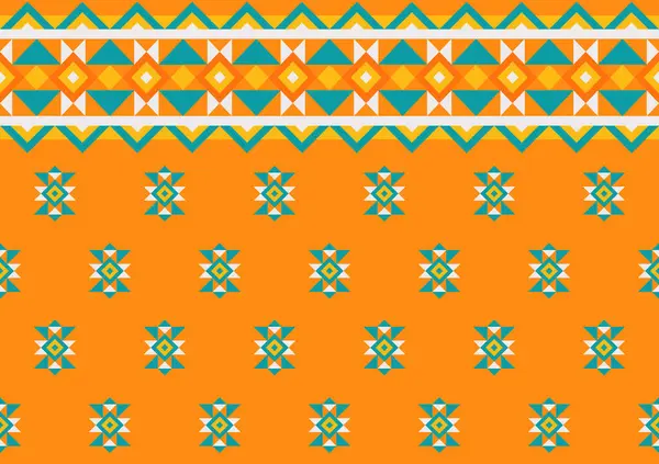 抽象的な民族の継ぎ目が無いパターン 幾何学的な形の背景 オレンジ 緑および黄色い色 カーペット 包むこと 織物のための設計テンプレート — ストックベクタ