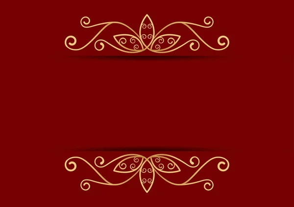 Ornamento Divisor Oro Abstracto Sobre Fondo Rojo Plantillas Diseño Vectorial — Vector de stock