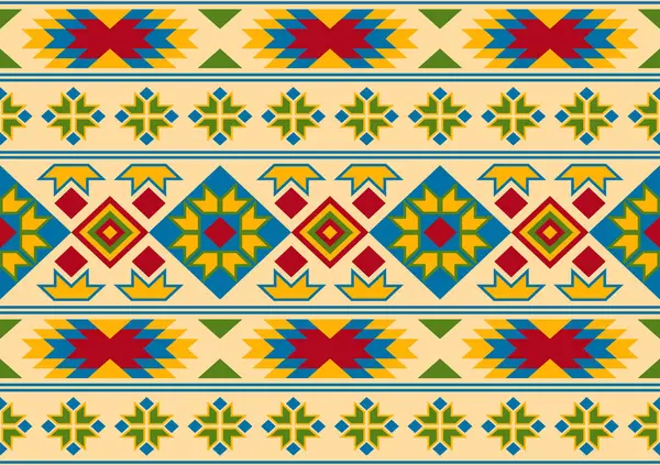 抽象的な民族の継ぎ目が無いパターン 幾何学的な形の背景 黄色および緑色 カーペット 包むこと 織物のための設計テンプレート — ストックベクタ