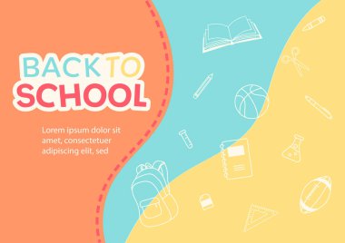Okul tasarım teması arka planı ve kırtasiye malzemeleri vektör illüstrasyon şablonu