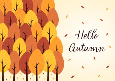 Sonbahar ormanı manzarası düşen ağaçlar vektör illüstrasyon doğa şablonu