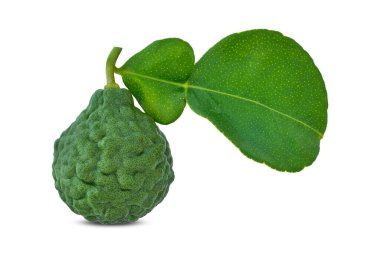 Bergamot fruit and leaves isolated on white background have clipping path