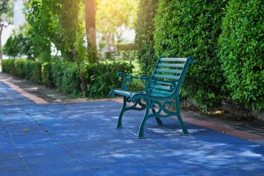 Parkta yeşil uzun bir bank.