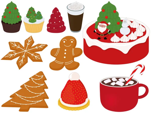Kerstmis Nieuwjaar Thema Desserts Collectie Vector Illustratie — Stockvector