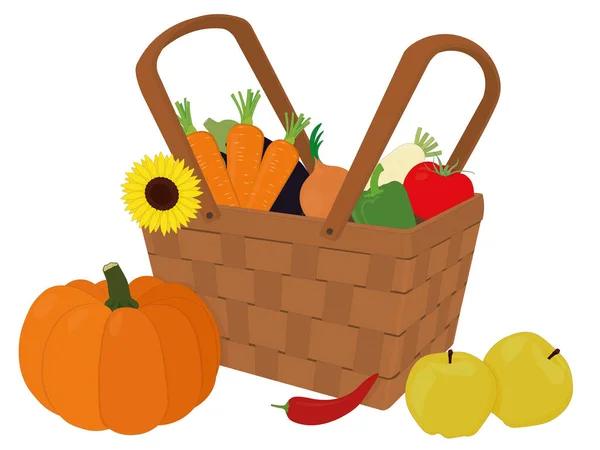 Glad Thanksgiving Dag Glad Skörd Tid Korg Med Höstgrönsaker Och — Stock vektor