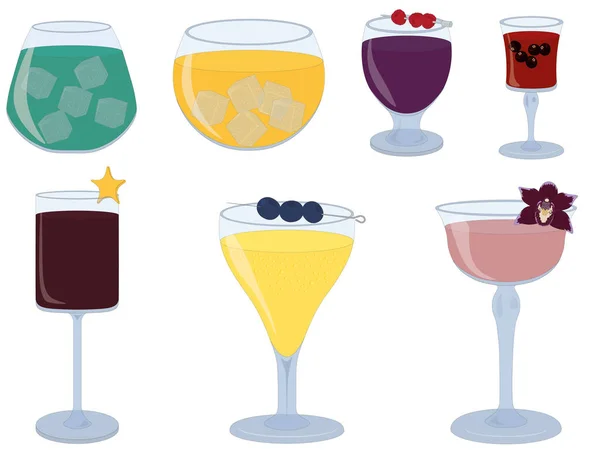 Cocktail Och Mocktail Samling Olika Glas Vektor Illustration — Stock vektor