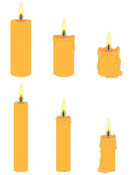Collection Thin Thick Wax Candles Different Stages Combustion Vector Illustration — Stock Vector