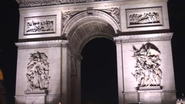 Pedestrian view on traffic road of Champs-Elysess to Arc de Triomphe. 