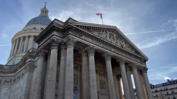 Фасад Памятника Пантеону Латинском Квартале Париж Франция — стоковое видео