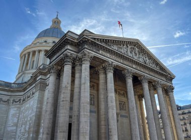 Facade of the Pantheon monument in Latin Quarter, Paris, France.