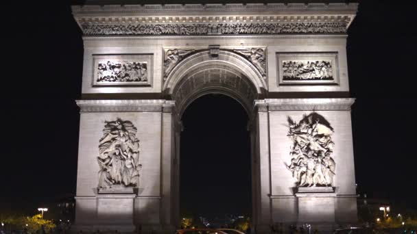 Triumfbågen Och Champs Elysees Landmärken Centrala Paris — Stockvideo