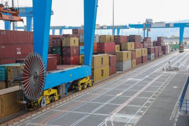 An empty road at the container terminal in the port.