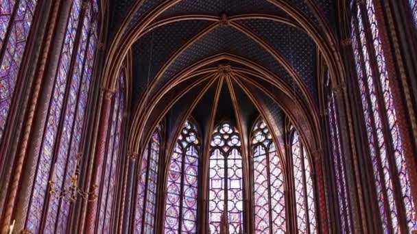 Witraże Saint Chapelle Stary Średniowieczny Kościół 13C Paryż Francja — Wideo stockowe