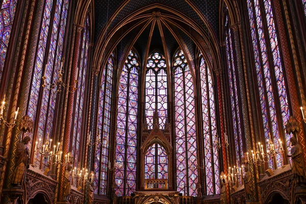 Målade Glasfönster Saint Chapelle Gammal Medeltida Kyrka 13C Paris Frankrike — Stockfoto