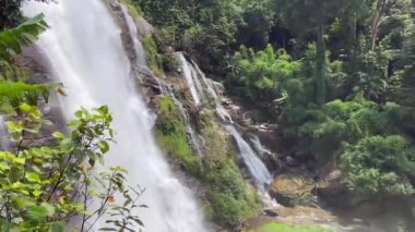 Beautiful Landscape view of Big Wachirathan Waterfall in the rainy season at Doi Inthanon, Chiang Mai, Thailand.