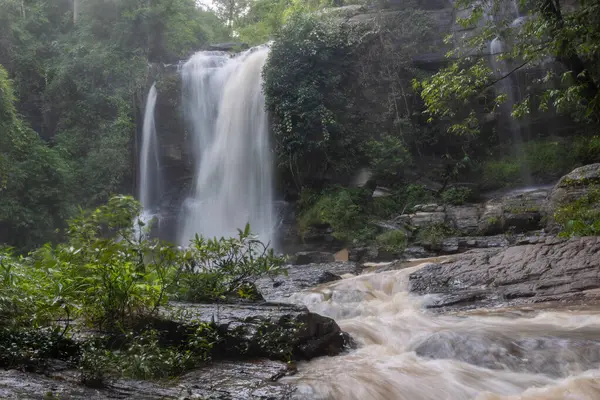 Serene Şelalesi Zarifçe Akıyor, Güzelce Çevrelenmiş Doğada Yeşillik.