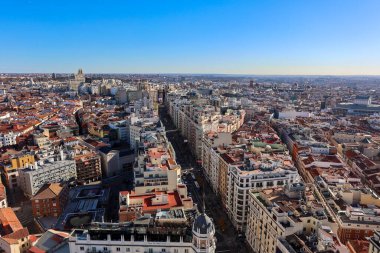 Madrid, İspanya 'da bulunan Kentsel Manzaranın Hava Görüntüsü.