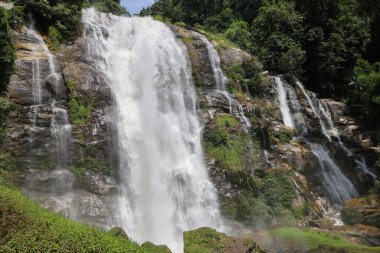 Beautiful Landscape view of Big Wachirathan Waterfall in the rainy season at Doi Inthanon, Chiang Mai, Thailand.