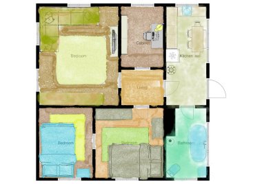 Kat planı taslağı elle çizildi. Dairenin düz kat planının çizimi.