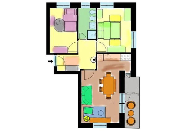 Floor plan sketch by hand. Sketch drawing of apartment flat floor plan.