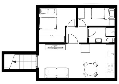 Yeraltı sığınağı. Sığınak. Sığınak planı. Sığınak planı. 3B illüstrasyon.