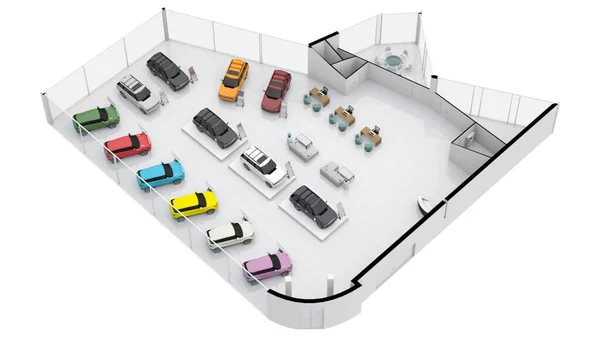 Bilutställningsrummet Planritning Över Bilens Utställningsrum Planlösning Bilutställningslokal — Stockfoto