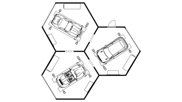 Araba Servisinin Kat Planının Boyutlu Çizimi Araba Servisinin Kat Planı — Stok fotoğraf